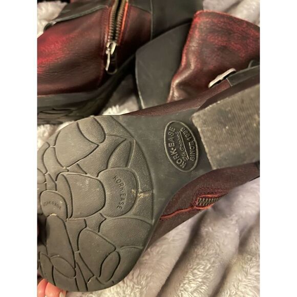 9.5 kork ease triple belted ankle boots/booties red leather italian - Picture 4 of 12